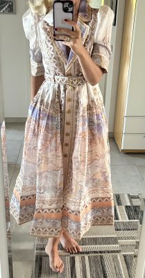 2023 Vintage V-neck World Map Printing Belt Midi Dress photo review